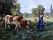 unknow artist Cow and Woman Sweden oil painting artist